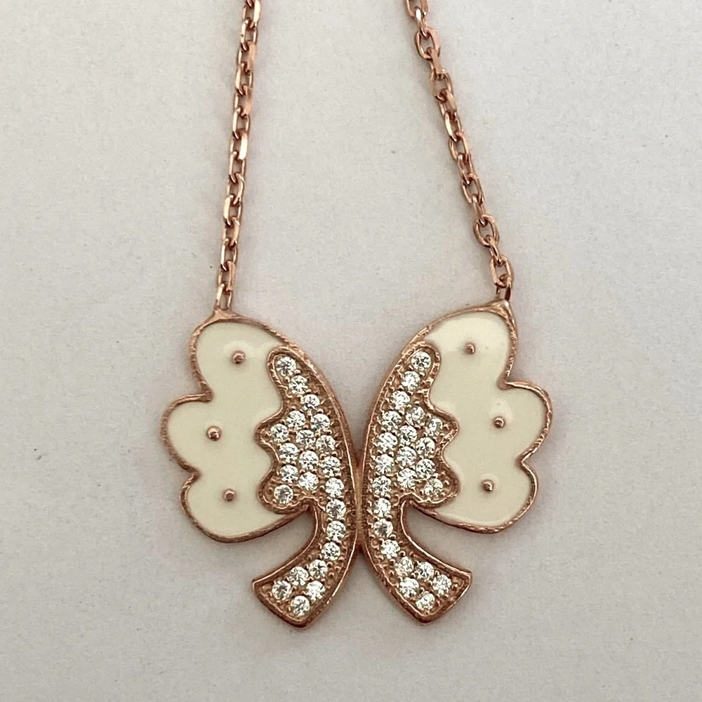 925 Silver handmade enamel butterfly cz stones necklace